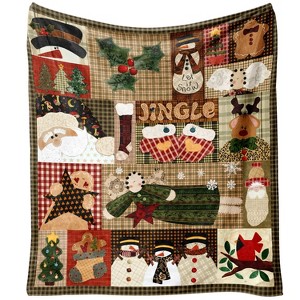 Christmas Throw Blanket for Couch 60x50,Plaid Winter Holiday Festival Cute Xmas Snowman Santa Gingerbread - 1 of 4