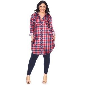 Women's Plus Size Piper Stretchy Plaid Tunic with Pockets - White Mark - 1 of 3