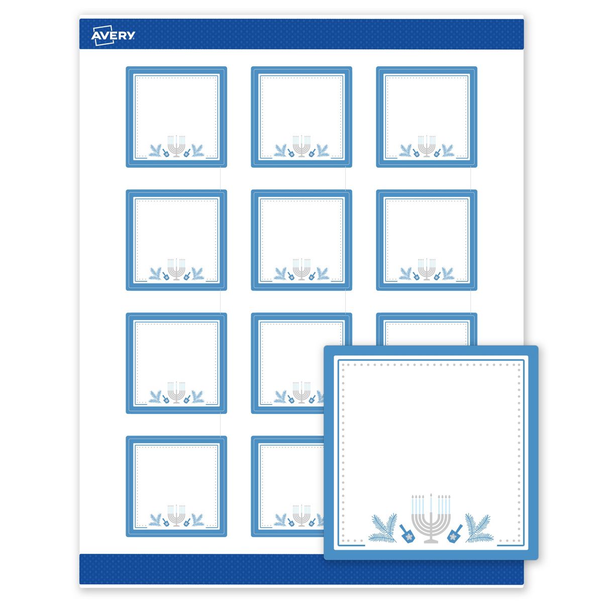 Avery® Labels, 2" x 2", Matte, Silver Menorah Frame, 120