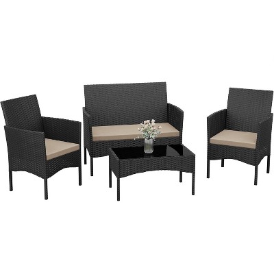 Garvee 4 Pieces Outdoor Patio Furniture Set - Rattan Table & Chairs with Soft Cushions  for Garden, Backyard, Porch