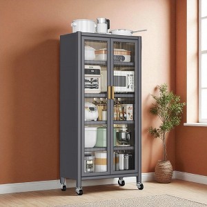 Mshliw 67" Tall Metal Kitchen Storage Cabinet with Doors, Floor-to-Ceiling Multi-Level Microwave Stand, Rolling Utility Organizer with Wheels - 1 of 4
