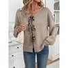Women's Long Sleeve Knitted Sweater Cardigan Tie Front Fall Casual V Neck Loose Shirt Top Solid Color Blouse Gray M - 3 of 4