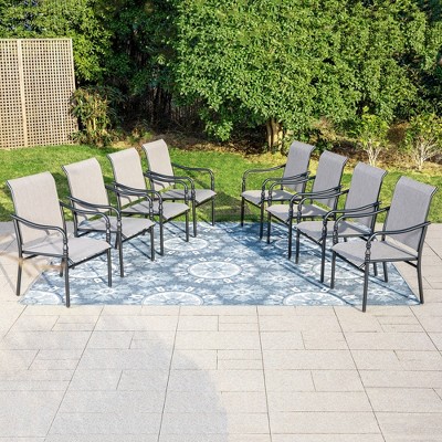 Captiva Designs Outdoor Dining Gray Sling Chairs with Gourd Head Armrests