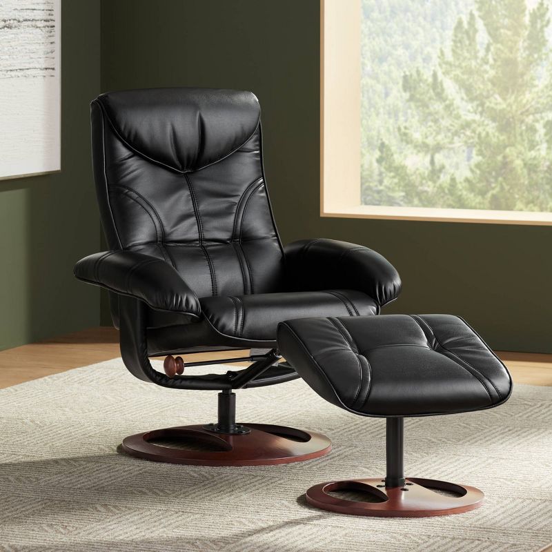 BenchMaster Black Swivel Ottoman Leather Recliner Chair Modern Armchair Ergonomic Manual Reclining Adjustable Bedroom Living Room, 2 of 8
