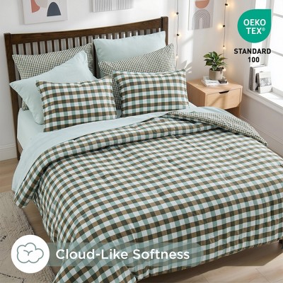 Regency Heights 8Pcs Plaid Print BIAB Comforter Set, Classic Style Dorm Bedding Set with Matching Sheets and Pillowcases, Green, Queen — фото 3