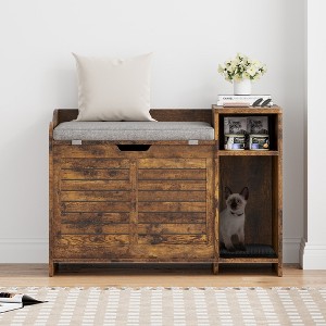 Garvee Modern Cat Litter Box Enclosure Wood Litter Box Enclosure with Top Opening and Cushion Hidden Cat Litter Box Resistant from Scratching and Odor - 1 of 4