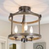 LNC LNC Ribbon 3-Lights 12-in Distressed Black and Brown Wood Grain Drum Modern Farmhouse LED Semi-flush Mount Lights - 2 of 4