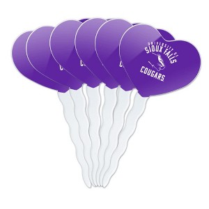 University of Sioux Falls Cougars Logo Heart Love Cupcake Picks Toppers Decoration Set of 6 - 1 of 4