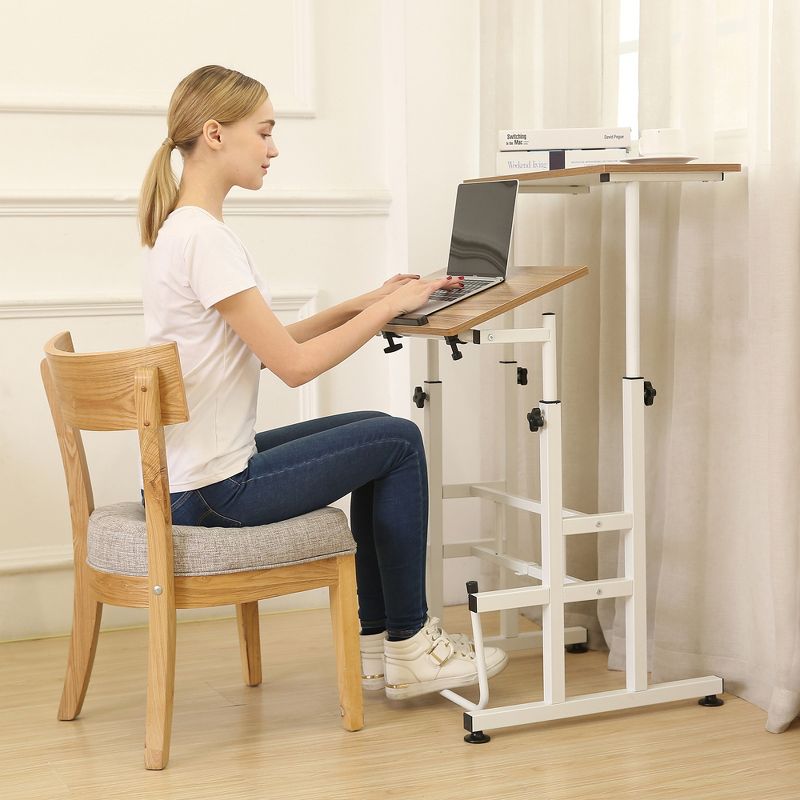 SDADI L101XWFDT Adjustable-Height Steel-Framed Mobile Standing Office Computer Desk with 2 Tiers and Lockable Caster Wheels, 5 of 7