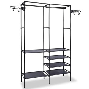 66'' Clothing Rack Clothes Rack, Multifunctional Garment Rack, 4 Tiers Portable Closet Rack w/ 4 Hooks & 2 Hanging Rods, Coated Metal Closet - 1 of 4