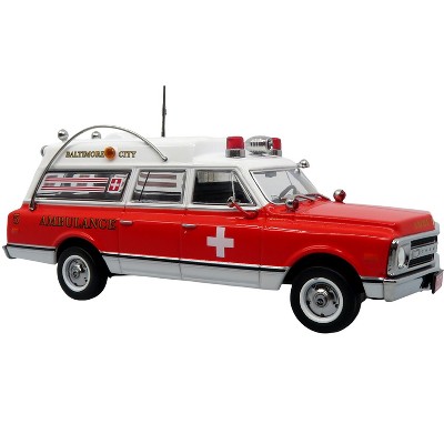 1969 Chevrolet C-10 Ambulance "Baltimore City Fire Department" White and Red "5 Alarm" 1/50 Diecast Model by Iconic Replicas