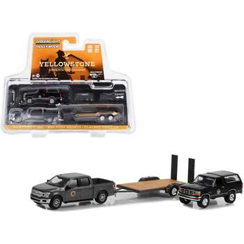 2018 Ford F-150 Truck Gray w/1992 Bronco Black and Trailer "Yellowstone" (2018-Current) TV 1/64 Diecast Model Cars by Greenlight