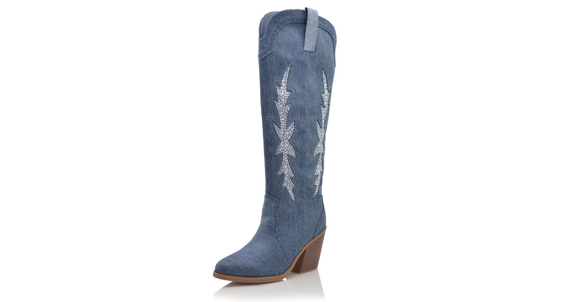 AD-Mintjulep3 Rhinestone Embroidered Denim Western Cowboy Women's Boots