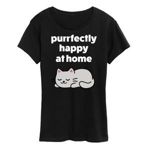 Women's - Instant Message - Purrfectly Happy At Home Cat Short Sleeve Graphic T-Shirt - 1 of 4