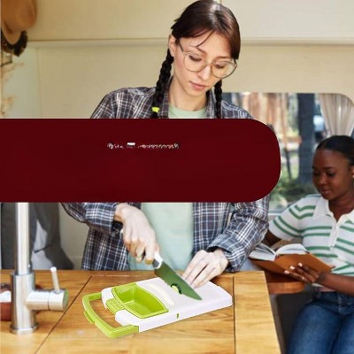 Green Collapsible Plastic Cutting Board with Colander and Basket
