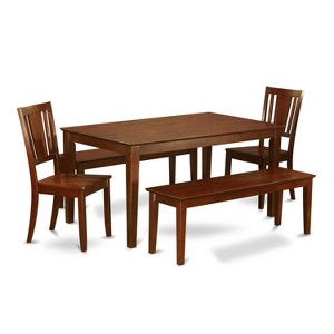 HomeStock 5-Piece Rectangle Mahogany Finish Solid Wood Top Dining Table with 2 Benches, 2 Chairs - 1 of 4