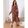 INSPIRE CHIC Women's V Neck Boho Floral Long Sleeve High Waist Smocked Cuff A-Line Flowy Midi Dress - 2 of 4