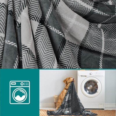 Large Gray Plaid Sherpa Waterproof Pet Blanket