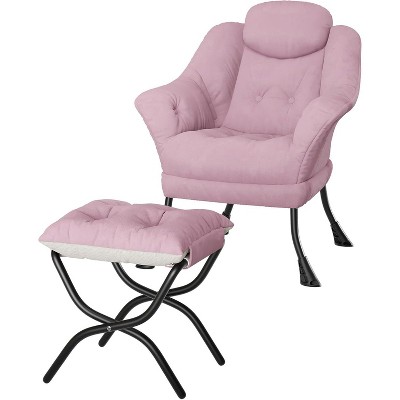 Garvee Lazy Chair with Ottoman, Ergonomic Lounge Armchair with Foldable Footrest and Removable Cover, Modern Small Space Chair
