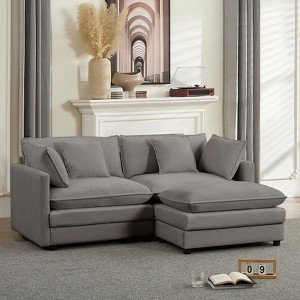 Mjkone 77'' L-Shaped Modular Deep Seat Sofa, Modern Chenille 3-Seat Cloud Sofa with Ottoman and Thickened Cushion - 1 of 4
