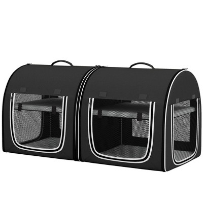 Munora 39" Portable Dual Compartment Pet Carrier with Divider, Soft Cushions & Storage Bag, Black