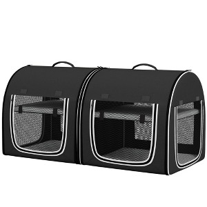 Munora 39" Portable Dual Compartment Pet Carrier with Divider, Soft Cushions & Storage Bag, Black - 1 of 4