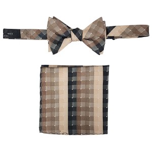 Men's Checkered 2.75" x 4.75" Adjustable 16" - 20" Freestyle Self Tie with Hankie Set - 1 of 4