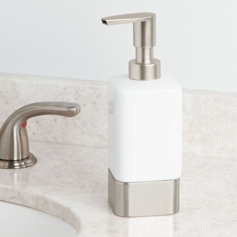 mDesign Square Ceramic Bathroom Soap Dispenser - 2 Pack, 3 of 8