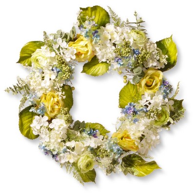 Artificial Spring Flowers Wreath Blue&Yellow 30" - National Tree Company