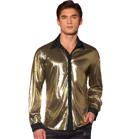 Lars Amadeus Men's Long Sleeves Button Down Party Disco Glitter Metallic Shirt - image 1 of 4