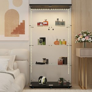 VYNXARIA Tempered Glass Display Cabinet,Storage Cabinet,Door Locks,Adjustable Feet for Uneven Ground,Black - 1 of 4