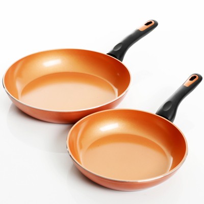 Gibson Home Hummington 2 Piece Aluminum Frying Pan Set in Metallic Copper