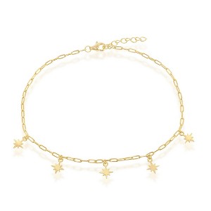 Bella Silver Sterling Silver North Star Charms Paperclip Anklet - Gold Plated - Gold - 9+1 Inch - 1 of 3