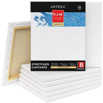 Arteza Stretched Canvas, Premium, White, 11"x14", Blank Canvas Boards for Painting - 8 Pack