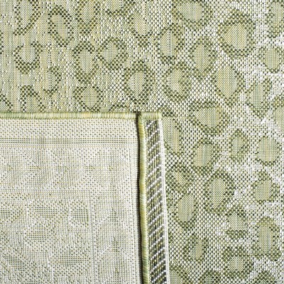 Light Green and Ivory Synthetic Indoor/Outdoor Runner Rug