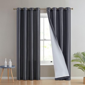 HLC.ME Jefferson Faux Silk Semi Sheer Light Filtering Microfiber Lined Grommet Lightweight Window Curtains, 2 Panels - 1 of 4