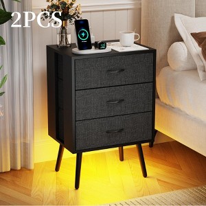 Dolonm 2 Pack Nightstand with Charging Station & Remote LED, 3  Drawers Bedside Table (UL/EPA Certified) - 1 of 4