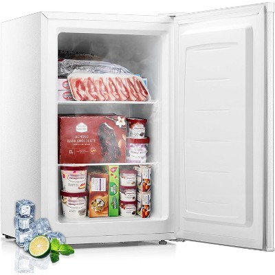 ZAFRO 3.0 Cu.ft Small Upright Freezer, Compact with Removable Shelves, Adjustable Thermostat, Reversible Door, Quiet for Home/Office, White