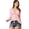 Allegra K Women's Deep V Neck Chiffon Swiss Dots Ruffle Hem Long Sleeve Peplum Shirt - 3 of 4