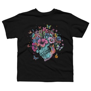 Boy's Design By Humans Floral Butterfly Skull Funny Halloween Costume Hippie Flower By JeilJersey T-Shirt - 1 of 4