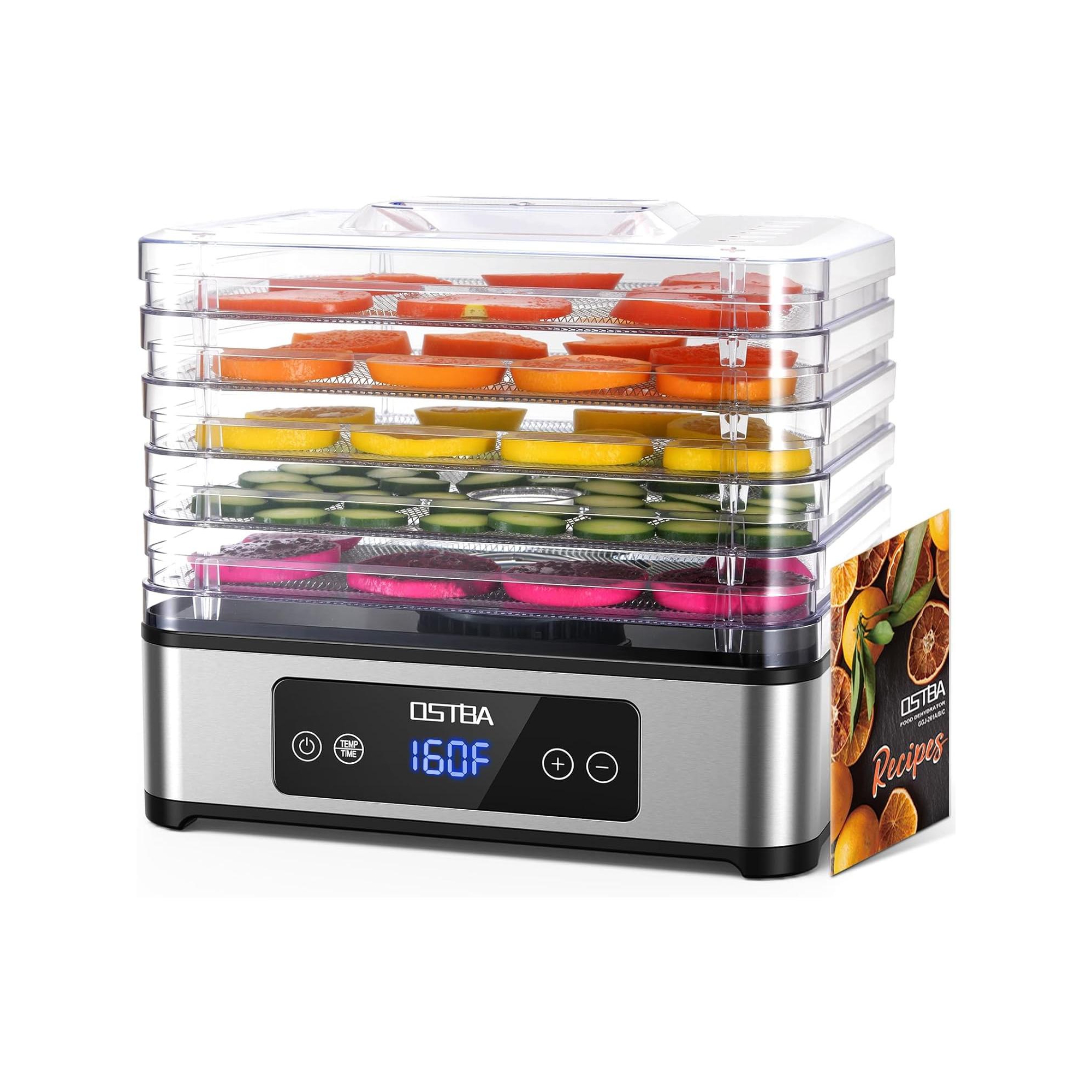 OSTBA Food Dehydrator, 5 Stainless Steel Trays, 400W Powerful Drying, 48H Timer & 95–160°F Temp Control for Jerky, Fruits, Herbs, Mushrooms