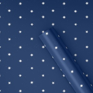 30” 25 sq ft Christmas Roll Wrap White Stars on Blue - Wondershop™ - 1 of 3