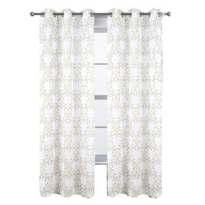 RT Designers Collection Crown Grommet Metallic Sheer Printed Doily Curtain Panel Pair 36" x 84" Taupe - 1 of 4