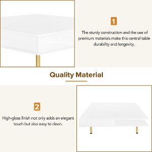 Anybear Exquisite High Gloss White Coffee Table with 4 Golden Legs and 2 Small Drawers - 1 of 4