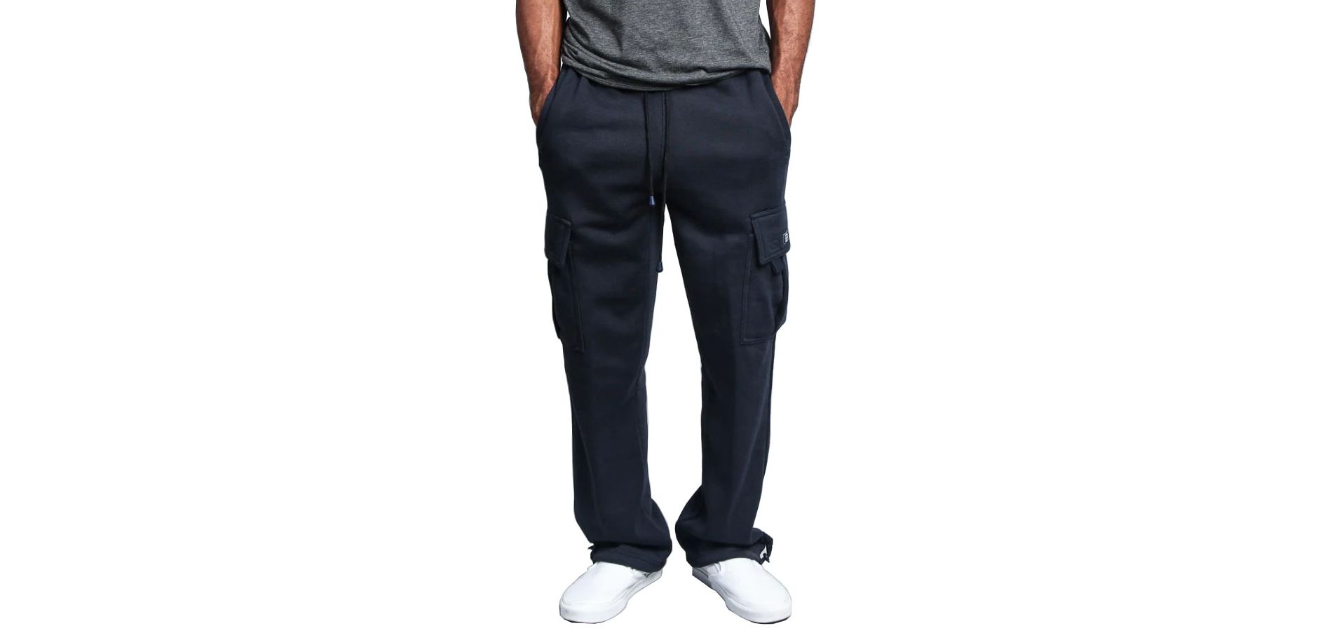 G-Style USA Men's Solid Fleece Heavyweight Cargo Pants - Navy - Small