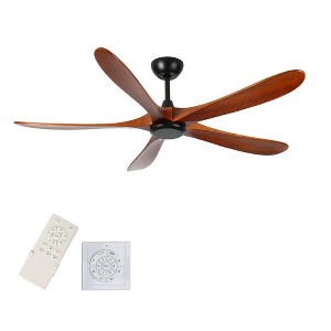 Duclsaty 60 Inch wood Ceiling Fan no light with Remote Control,5 wood blades, Noiseless Reversible DC Motor with Timer - 1 of 4