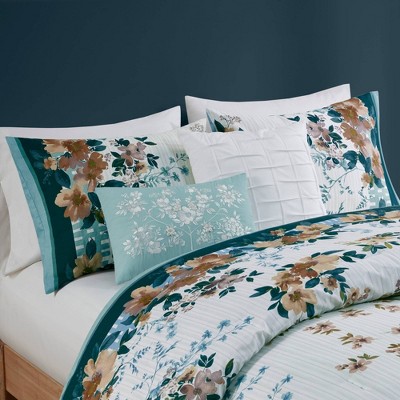 Gray Floral Cotton 5-Piece Bedspread Set