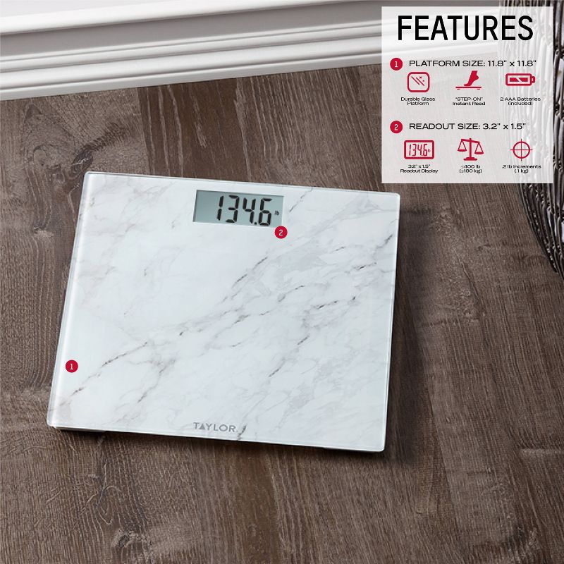 Glass Digital Scale with Marble Design White - Taylor, 4 of 12
