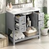 Okak Modern 36" Bathroom Vanity with Sink Multi-function Solid Wood Bathroom Cabinet with Soft Closing Doors & 4 Drawers Open Shelf, Gray - 3 of 4
