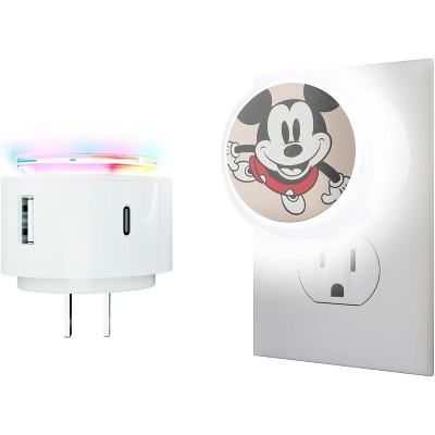 Disney Mickey Mouse and Friends Touch LED Night Light with USB Charging Station- Mickey LED Nightlight with 6 Light Settings, USB 2.0 and USB Type C Ports- Mickey Mouse Gifts for Woman, Adults and Kids
